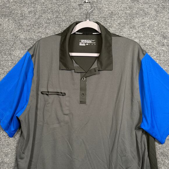 Nike Golf Mens Sz XL Dri-Fit Tour Performance Polo Shirt Gray Blue Short Sleeves - Picture 5 of 9